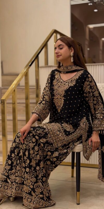 KF 1733 Black Faux Georgette Salwar Suit with Mirror Work & Embroidery Work. Get it for ₹2849. Delivery 4-6 Working Days. Shop now. | Casual Suits, Jump Suits, Creative suits, Designer Suits, Palazzo Suits, Party Wear Suits, Patiala Suits, Salwar suit, Straight Suits