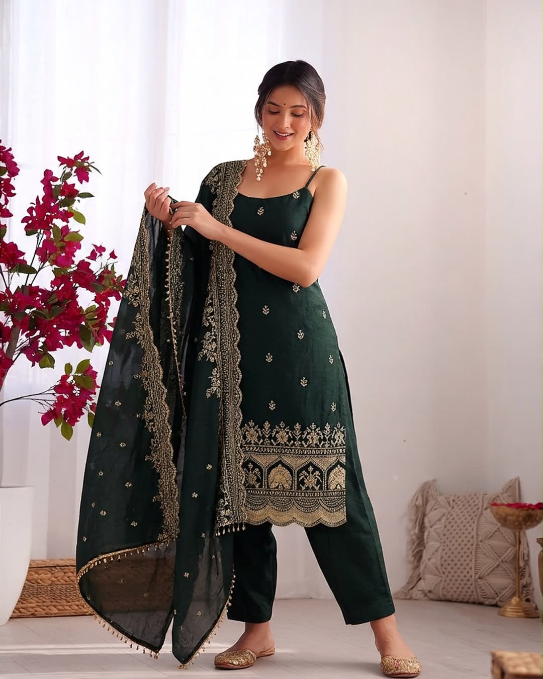 KD 1640 Green Pure Endy Silk Salwar Suit with Embroidery Work & Sequins Work. Exclusive Offer ₹2199. Delivery 4-6 Working Days. Shop now. | Casual Suits, Jump Suits, Creative suits, Designer Suits, Palazzo Suits, Party Wear Suits, Patiala Suits, Salwar suit, Straight Suits