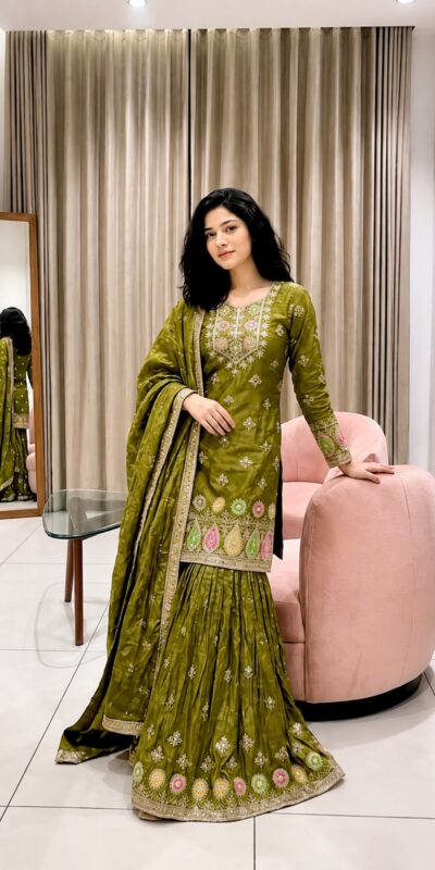 WW 1276 Mehandi Pure Endy Silk Salwar Suit with Embroidery Work & Sequins Work. Exclusive Offer ₹2399. Delivery 4-6 Working Days. Shop now. | Casual Suits, Jump Suits, Creative suits, Designer Suits, Palazzo Suits, Party Wear Suits, Patiala Suits, Salwar suit, Straight Suits