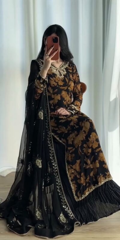 SRK 5366 Black l Faux Georgette Salwar Suit with Mirror Work & Embroidery Work. Get it for ₹2349. Delivery 4-6 Working Days. Shop now. | Casual Suits, Jump Suits, Creative suits, Designer Suits, Palazzo Suits, Party Wear Suits, Patiala Suits, Salwar suit, Straight Suits