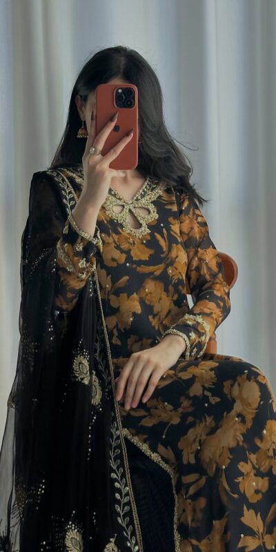 SRK 5366 Black l Faux Georgette Salwar Suit with Mirror Work & Embroidery Work. Get it for ₹2349. Delivery 4-6 Working Days. Shop now. | Casual Suits, Jump Suits, Creative suits, Designer Suits, Palazzo Suits, Party Wear Suits, Patiala Suits, Salwar suit, Straight Suits