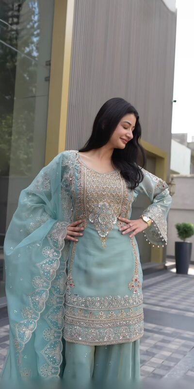 NSR 904 Dusty Blue Faux Georgette Salwar Suit with Mirror Work & Embroidery Work. Get it for ₹2399. Delivery 4-6 Working Days. Shop now. | Casual Suits, Jump Suits, Creative suits, Designer Suits, Palazzo Suits, Party Wear Suits, Patiala Suits, Salwar suit, Straight Suits