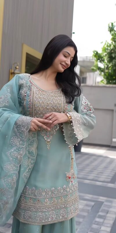 NSR 904 Dusty Blue Faux Georgette Salwar Suit with Mirror Work & Embroidery Work. Get it for ₹2399. Delivery 4-6 Working Days. Shop now. | Casual Suits, Jump Suits, Creative suits, Designer Suits, Palazzo Suits, Party Wear Suits, Patiala Suits, Salwar suit, Straight Suits