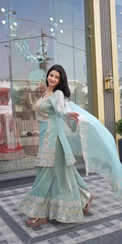 NSR 904 Dusty Blue Faux Georgette Salwar Suit with Mirror Work & Embroidery Work. Get it for ₹2399. Delivery 4-6 Working Days. Shop now. | Casual Suits, Jump Suits, Creative suits, Designer Suits, Palazzo Suits, Party Wear Suits, Patiala Suits, Salwar suit, Straight Suits