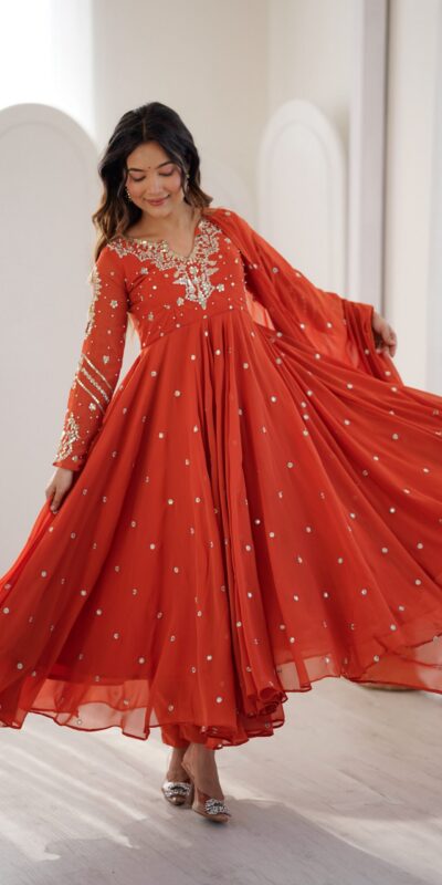 JF 056 Orange Faux Georgette Salwar Suit with Mirror Work & Embroidery Work. Get it for ₹2349. Delivery 4-6 Working Days. Shop now. | Casual Suits, Jump Suits, Creative suits, Designer Suits, Palazzo Suits, Party Wear Suits, Patiala Suits, Salwar suit, Straight Suits