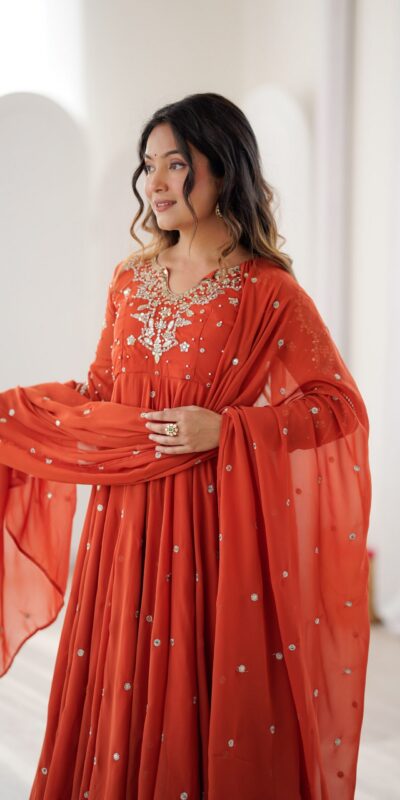 JF 056 Orange Faux Georgette Salwar Suit with Mirror Work & Embroidery Work. Get it for ₹2349. Delivery 4-6 Working Days. Shop now. | Casual Suits, Jump Suits, Creative suits, Designer Suits, Palazzo Suits, Party Wear Suits, Patiala Suits, Salwar suit, Straight Suits