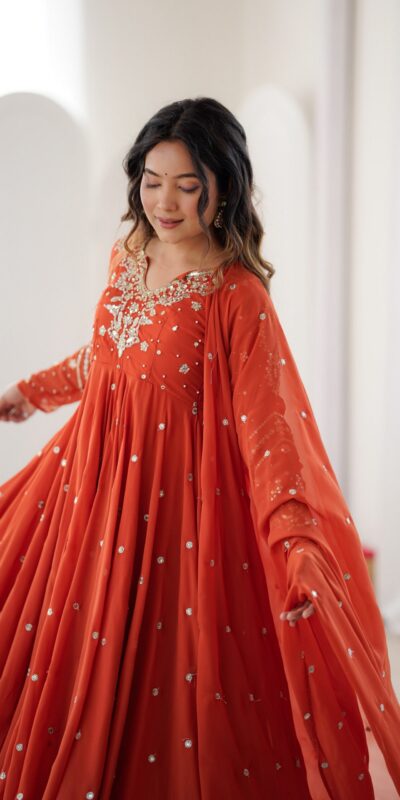 JF 056 Orange Faux Georgette Salwar Suit with Mirror Work & Embroidery Work. Get it for ₹2349. Delivery 4-6 Working Days. Shop now. | Casual Suits, Jump Suits, Creative suits, Designer Suits, Palazzo Suits, Party Wear Suits, Patiala Suits, Salwar suit, Straight Suits