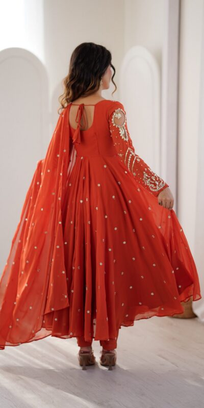 JF 056 Orange Faux Georgette Salwar Suit with Mirror Work & Embroidery Work. Get it for ₹2349. Delivery 4-6 Working Days. Shop now. | Casual Suits, Jump Suits, Creative suits, Designer Suits, Palazzo Suits, Party Wear Suits, Patiala Suits, Salwar suit, Straight Suits
