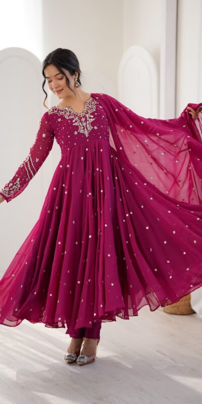 JF 056 Pink Faux Georgette Salwar Suit with Mirror Work & Embroidery Work. Get it for ₹2349. Delivery 4-6 Working Days. Shop now. | Casual Suits, Jump Suits, Creative suits, Designer Suits, Palazzo Suits, Party Wear Suits, Patiala Suits, Salwar suit, Straight Suits