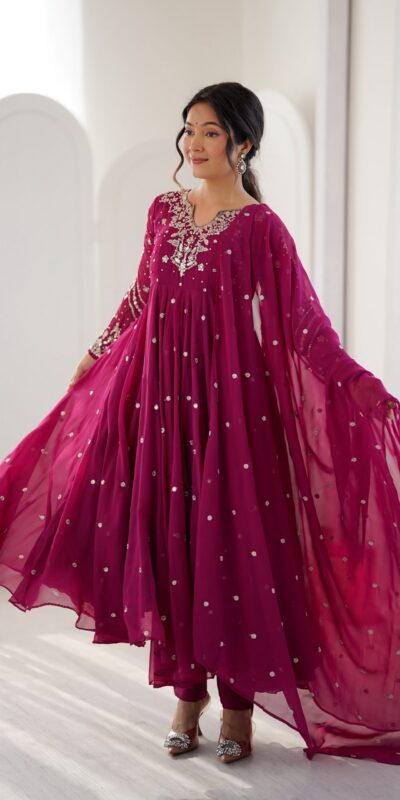 JF 056 Pink Faux Georgette Salwar Suit with Mirror Work & Embroidery Work. Get it for ₹2349. Delivery 4-6 Working Days. Shop now. | Casual Suits, Jump Suits, Creative suits, Designer Suits, Palazzo Suits, Party Wear Suits, Patiala Suits, Salwar suit, Straight Suits