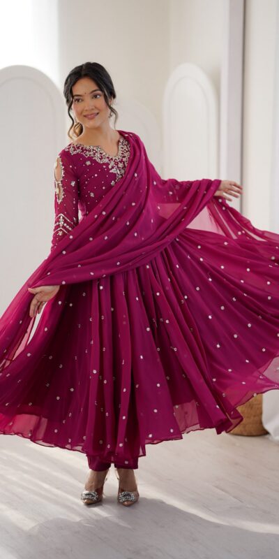 JF 056 Pink Faux Georgette Salwar Suit with Mirror Work & Embroidery Work. Get it for ₹2349. Delivery 4-6 Working Days. Shop now. | Casual Suits, Jump Suits, Creative suits, Designer Suits, Palazzo Suits, Party Wear Suits, Patiala Suits, Salwar suit, Straight Suits