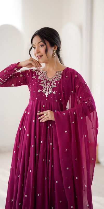 JF 056 Pink Faux Georgette Salwar Suit with Mirror Work & Embroidery Work. Get it for ₹2349. Delivery 4-6 Working Days. Shop now. | Casual Suits, Jump Suits, Creative suits, Designer Suits, Palazzo Suits, Party Wear Suits, Patiala Suits, Salwar suit, Straight Suits