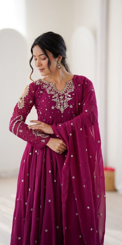 JF 056 Pink Faux Georgette Salwar Suit with Mirror Work & Embroidery Work. Get it for ₹2349. Delivery 4-6 Working Days. Shop now. | Casual Suits, Jump Suits, Creative suits, Designer Suits, Palazzo Suits, Party Wear Suits, Patiala Suits, Salwar suit, Straight Suits