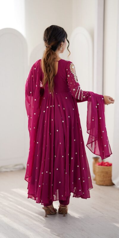 JF 056 Pink Faux Georgette Salwar Suit with Mirror Work & Embroidery Work. Get it for ₹2349. Delivery 4-6 Working Days. Shop now. | Casual Suits, Jump Suits, Creative suits, Designer Suits, Palazzo Suits, Party Wear Suits, Patiala Suits, Salwar suit, Straight Suits