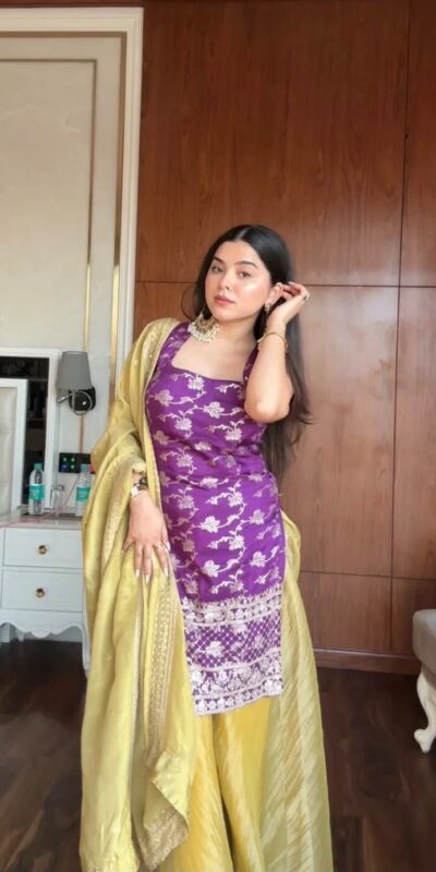 RTC 5988 Purple | Purple Jacquard Salwar Suit with Sequins Work & Lace Work. Available at ₹2449 only. Delivery 4-6 Working Days. Shop now. | Casual Suits, Jump Suits, Creative suits, Designer Suits, Palazzo Suits, Party Wear Suits, Patiala Suits, Salwar suit, Straight Suits