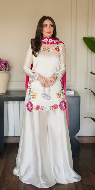 VLM 338 White Color Roman Silk Salwar Suit with Embroidery Work. Available at ₹2499 only. Delivery 4-6 Working Days. Shop now. | Casual Suits, Jump Suits, Creative suits, Designer Suits, Palazzo Suits, Party Wear Suits, Patiala Suits, Salwar suit, Straight Suits