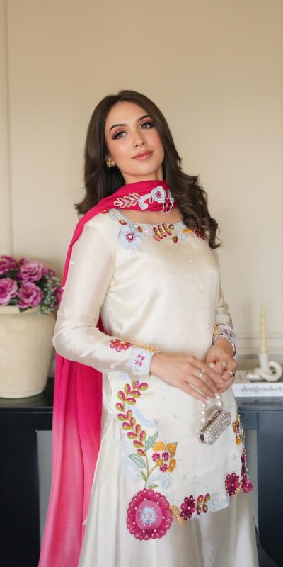 VLM 338 White Color Roman Silk Salwar Suit with Embroidery Work. Available at ₹2499 only. Delivery 4-6 Working Days. Shop now. | Casual Suits, Jump Suits, Creative suits, Designer Suits, Palazzo Suits, Party Wear Suits, Patiala Suits, Salwar suit, Straight Suits