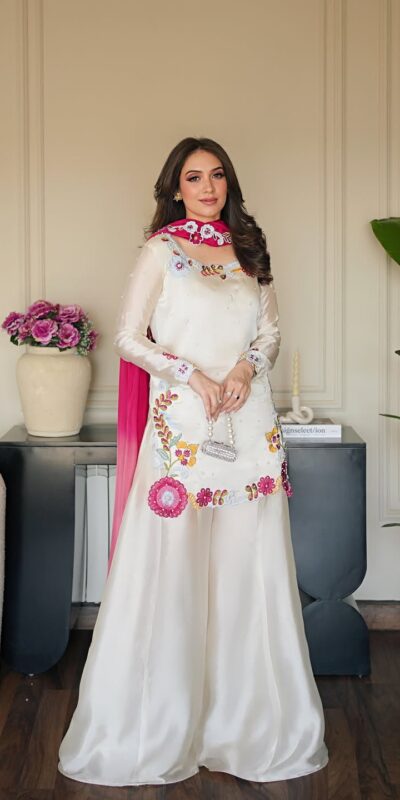 VLM 338 White Color Roman Silk Salwar Suit with Embroidery Work. Available at ₹2499 only. Delivery 4-6 Working Days. Shop now. | Casual Suits, Jump Suits, Creative suits, Designer Suits, Palazzo Suits, Party Wear Suits, Patiala Suits, Salwar suit, Straight Suits