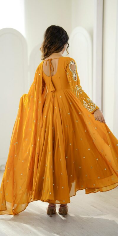 JF 056 Yellow Faux Georgette Salwar Suit with Mirror Work & Embroidery Work. Get it for ₹2349. Delivery 4-6 Working Days. Shop now. | Casual Suits, Jump Suits, Creative suits, Designer Suits, Palazzo Suits, Party Wear Suits, Patiala Suits, Salwar suit, Straight Suits