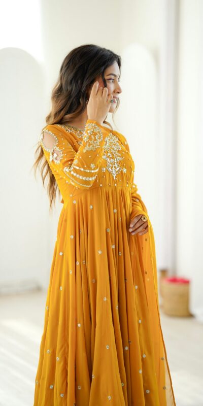 JF 056 Yellow Faux Georgette Salwar Suit with Mirror Work & Embroidery Work. Get it for ₹2349. Delivery 4-6 Working Days. Shop now. | Casual Suits, Jump Suits, Creative suits, Designer Suits, Palazzo Suits, Party Wear Suits, Patiala Suits, Salwar suit, Straight Suits