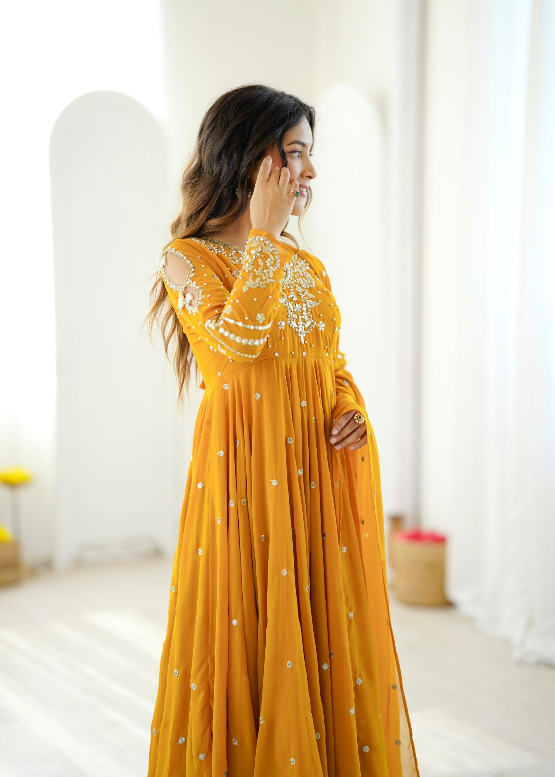 JF 056 Yellow Faux Georgette Salwar Suit with Mirror Work & Embroidery Work. Get it for ₹2349. Delivery 4-6 Working Days. Shop now. | Casual Suits, Jump Suits, Creative suits, Designer Suits, Palazzo Suits, Party Wear Suits, Patiala Suits, Salwar suit, Straight Suits