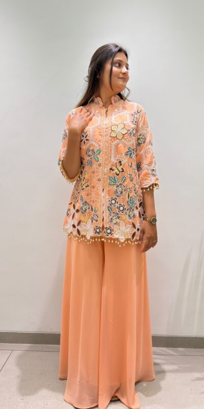 BE 492 Peach in Fox Georgette. Sequins Work & Embroidery Work Salwar Suit Special Price ₹2299. Delivery 4-6 Working Days. Shop now. | Casual Suits, Jump Suits, Creative suits, Designer Suits, Palazzo Suits, Party Wear Suits, Patiala Suits, Salwar suit, Straight Suits