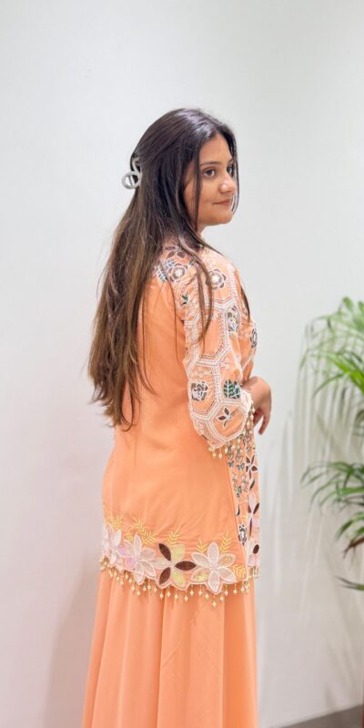 BE 492 Peach in Fox Georgette. Sequins Work & Embroidery Work Salwar Suit Special Price ₹2299. Delivery 4-6 Working Days. Shop now. | Casual Suits, Jump Suits, Creative suits, Designer Suits, Palazzo Suits, Party Wear Suits, Patiala Suits, Salwar suit, Straight Suits