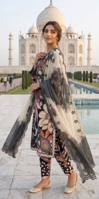 LG 2094 Black Perfect for Wedding, Party, Ganesh Chaturthi, Cultural Events, Durga Puja – Printed Muslin Salwar Suit. Now at just ₹2299. Delivery 4-6 Worki | Casual Suits, Jump Suits, Creative suits, Designer Suits, Palazzo Suits, Party Wear Suits, Patiala Suits, Salwar suit, Straight Suits