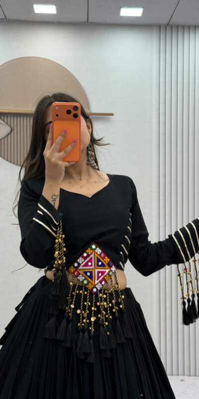 PC 597 Black in Pure Cotton Mirror Work & Gamthi Work Lehenga Choli . Exclusive Offer ₹2899. Delivery 4-6 Working Days. Shop now. | Bollywood Lehenga, Creative Lehenga, Designer Lehenga, Embroidered Lehenga, Lehenga, Party Wear Lehenga