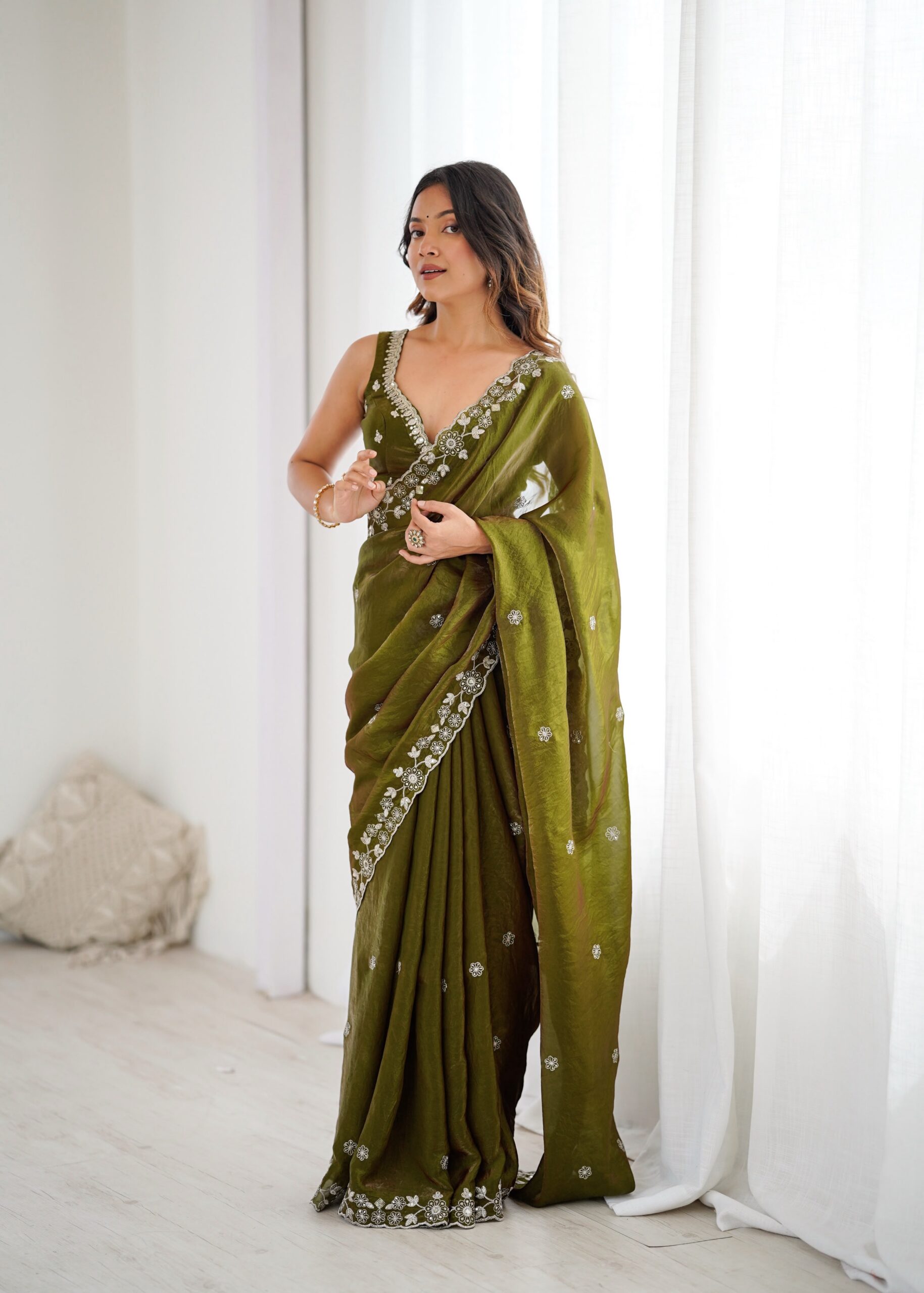 SP 61 Mehandi Color Fendy Silk Saree With Sequins Work. Wedding, Party, Festive, Events Get it for ₹2149. Delivery 4-6 Working Days. Online Best Shop now. | Creative Sarees, Bollywood Sarees, Designer Sarees, Embroidered Sarees, Ethnic Saree, Modern Digital sarees, Party Wear Sarees, Sarees
