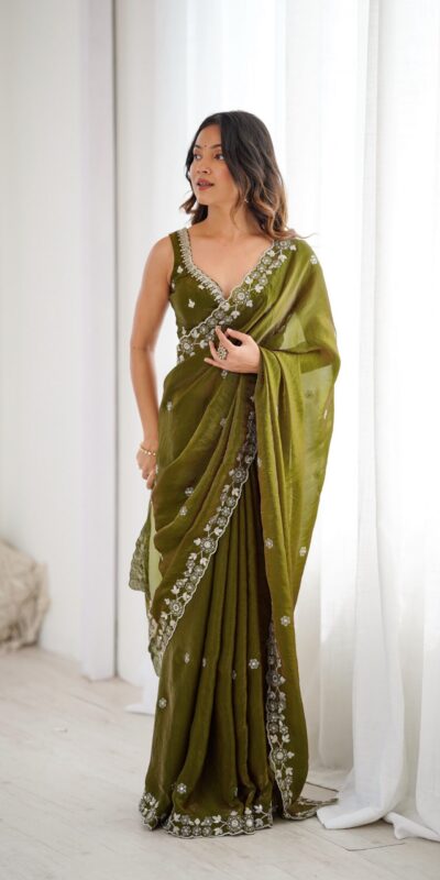 SP 61 Mehandi Color Fendy Silk Saree With Sequins Work. Wedding, Party, Festive, Events Get it for ₹2149. Delivery 4-6 Working Days. Online Best Shop now. | Creative Sarees, Bollywood Sarees, Designer Sarees, Embroidered Sarees, Ethnic Saree, Modern Digital sarees, Party Wear Sarees, Sarees