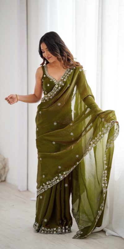 SP 61 Mehandi Color Fendy Silk Saree With Sequins Work. Wedding, Party, Festive, Events Get it for ₹2149. Delivery 4-6 Working Days. Online Best Shop now. | Creative Sarees, Bollywood Sarees, Designer Sarees, Embroidered Sarees, Ethnic Saree, Modern Digital sarees, Party Wear Sarees, Sarees