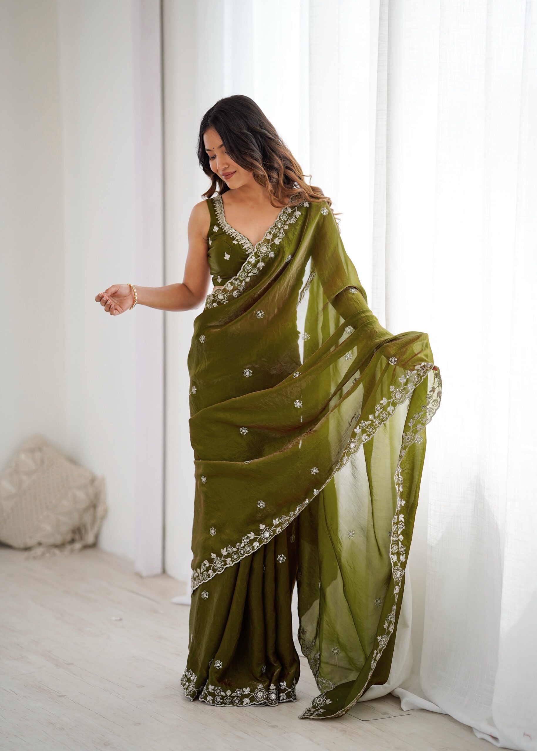 SP 61 Mehandi Color Fendy Silk Saree With Sequins Work. Wedding, Party, Festive, Events Get it for ₹2149. Delivery 4-6 Working Days. Online Best Shop now. | Creative Sarees, Bollywood Sarees, Designer Sarees, Embroidered Sarees, Ethnic Saree, Modern Digital sarees, Party Wear Sarees, Sarees