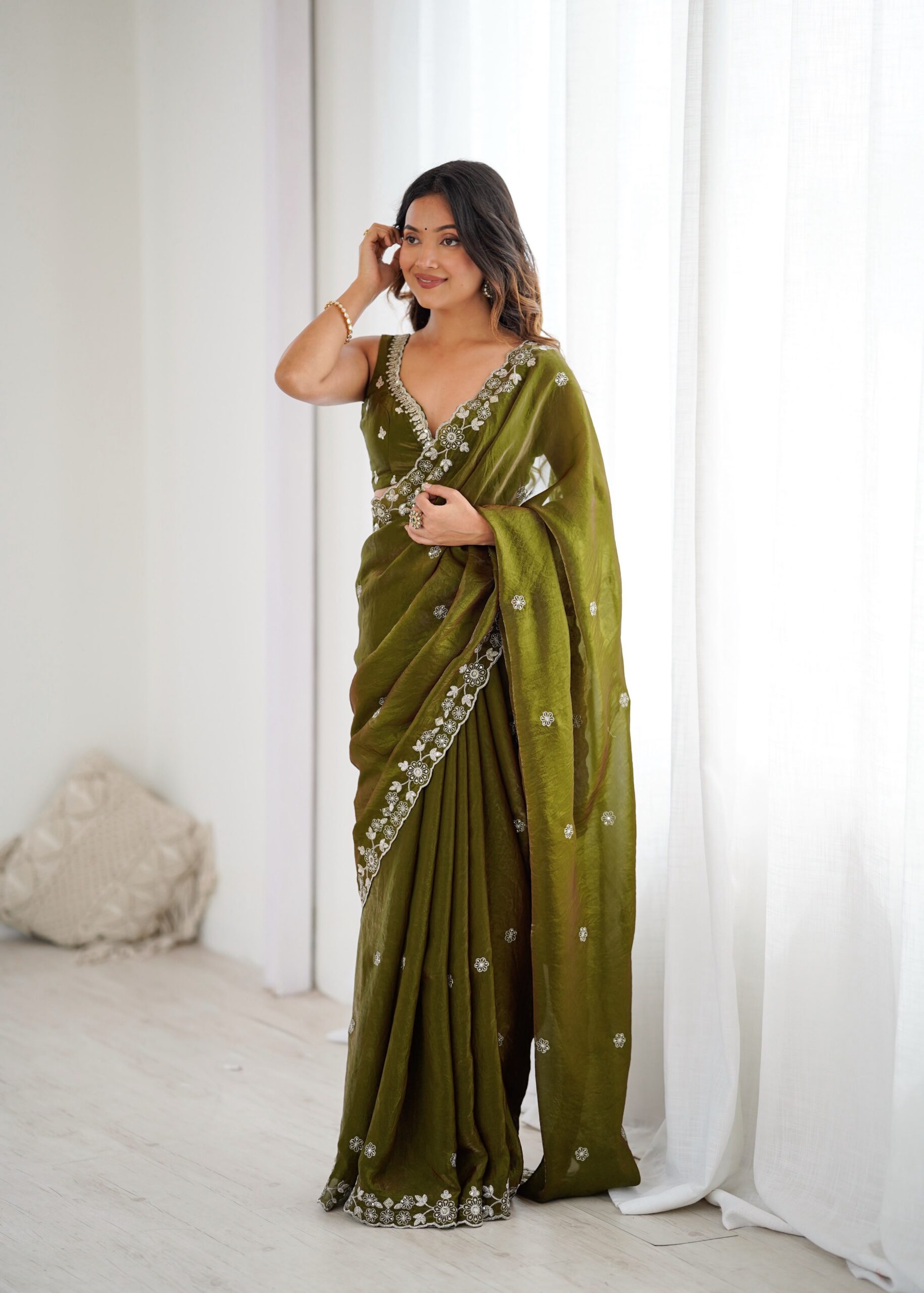 SP 61 Mehandi Color Fendy Silk Saree With Sequins Work. Wedding, Party, Festive, Events Get it for ₹2149. Delivery 4-6 Working Days. Online Best Shop now. | Creative Sarees, Bollywood Sarees, Designer Sarees, Embroidered Sarees, Ethnic Saree, Modern Digital sarees, Party Wear Sarees, Sarees