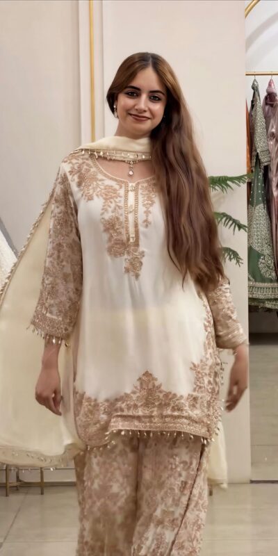 SR 1720 Off White Faux Georgette Salwar Suit with Mirror Work & Embroidery Work. Get it for ₹2549. Delivery 4-6 Working Days. Shop now. | Casual Suits, Jump Suits, Creative suits, Designer Suits, Palazzo Suits, Party Wear Suits, Patiala Suits, Salwar suit, Straight Suits