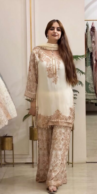 SR 1720 Off White Faux Georgette Salwar Suit with Mirror Work & Embroidery Work. Get it for ₹2549. Delivery 4-6 Working Days. Shop now. | Casual Suits, Jump Suits, Creative suits, Designer Suits, Palazzo Suits, Party Wear Suits, Patiala Suits, Salwar suit, Straight Suits