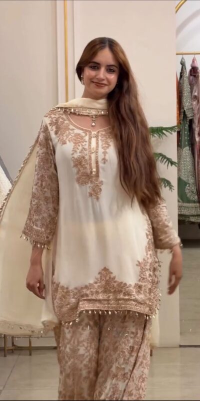 SR 1720 Off White Faux Georgette Salwar Suit with Mirror Work & Embroidery Work. Get it for ₹2549. Delivery 4-6 Working Days. Shop now. | Casual Suits, Jump Suits, Creative suits, Designer Suits, Palazzo Suits, Party Wear Suits, Patiala Suits, Salwar suit, Straight Suits