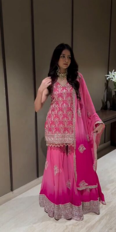 ST 1190 Pink Printed Faux Georgette Salwar Suit with Embroidery Work & Lace Work. Affordable Price ₹2349. Delivery 4-6 Working Days. Shop now. | Casual Suits, Jump Suits, Creative suits, Designer Suits, Palazzo Suits, Party Wear Suits, Patiala Suits, Salwar suit, Straight Suits