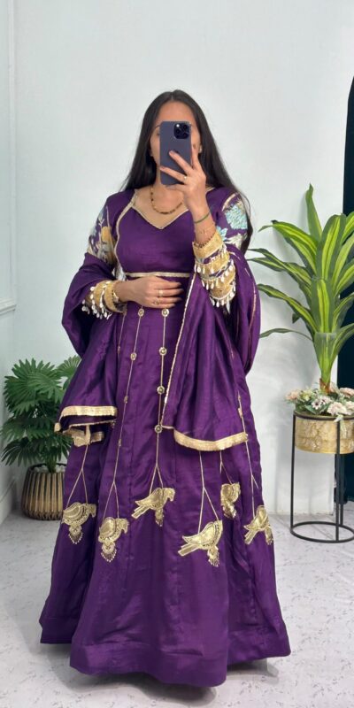 ST 1039 in Purple Blooming Vichitra Zari Work & Embroidery Work Gown . Festive Deal ₹2399. Delivery 4-6 Working Days. Shop now. | Bollywood Gowns, Creative Gowns, Designer Gowns, Embroidered Gowns, Gowns, Party Wear Gowns