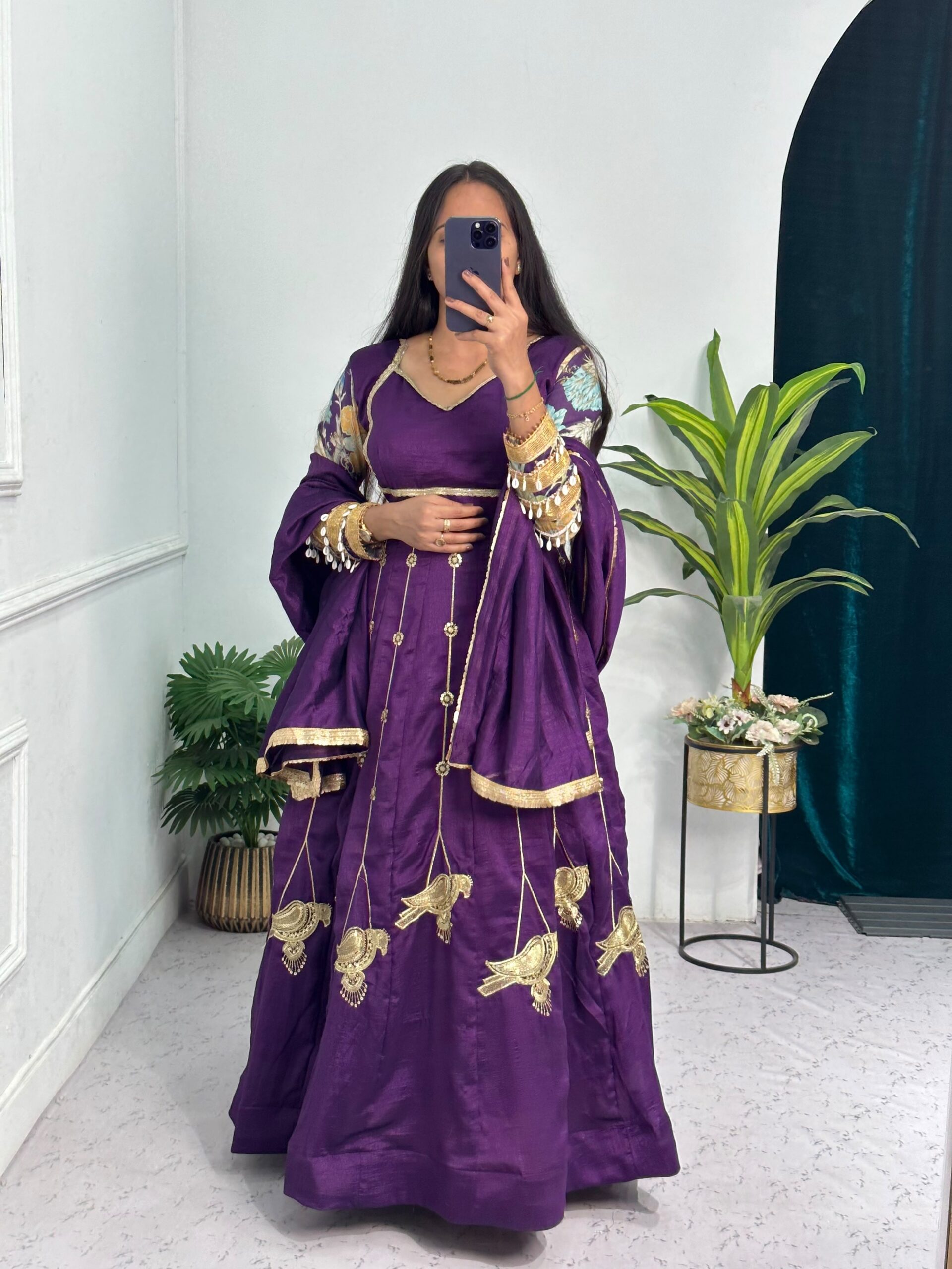 ST 1039 in Purple Blooming Vichitra Zari Work & Embroidery Work Gown . Festive Deal ₹2399. Delivery 4-6 Working Days. Shop now. | Bollywood Gowns, Creative Gowns, Designer Gowns, Embroidered Gowns, Gowns, Party Wear Gowns
