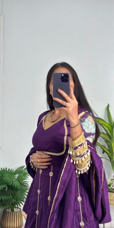 ST 1039 in Purple Blooming Vichitra Zari Work & Embroidery Work Gown . Festive Deal ₹2399. Delivery 4-6 Working Days. Shop now. | Bollywood Gowns, Creative Gowns, Designer Gowns, Embroidered Gowns, Gowns, Party Wear Gowns