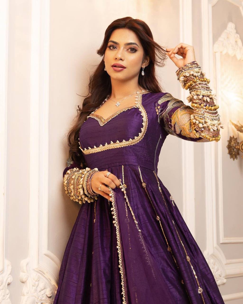 ST 1039 in Purple Blooming Vichitra Zari Work & Embroidery Work Gown . Festive Deal ₹2399. Delivery 4-6 Working Days. Shop now. | Bollywood Gowns, Creative Gowns, Designer Gowns, Embroidered Gowns, Gowns, Party Wear Gowns