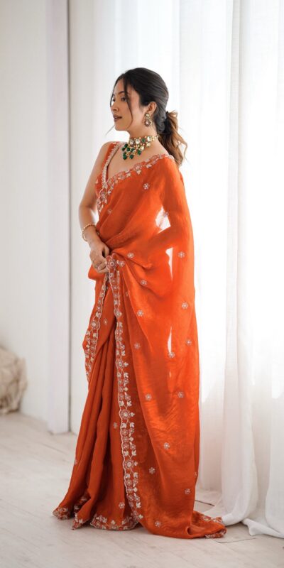 SP 61 Rust Color Fendy Silk Saree With Sequins Work. Wedding, Party, Festive, Events Get it for ₹2149. Delivery 4-6 Working Days. Online Best Shop now. | Creative Sarees, Bollywood Sarees, Designer Sarees, Embroidered Sarees, Ethnic Saree, Modern Digital sarees, Party Wear Sarees, Sarees