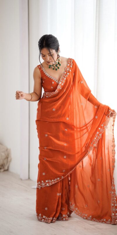 SP 61 Rust Color Fendy Silk Saree With Sequins Work. Wedding, Party, Festive, Events Get it for ₹2149. Delivery 4-6 Working Days. Online Best Shop now. | Creative Sarees, Bollywood Sarees, Designer Sarees, Embroidered Sarees, Ethnic Saree, Modern Digital sarees, Party Wear Sarees, Sarees