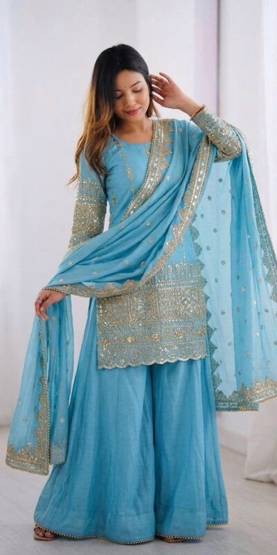 ZF 430 Sky Blue Vichitra Silk Salwar Suit with Embroidery Work. Wedding, Party, Festive, Events, Grab it for ₹2399. Delivery 4-6 Working Days. Shop now. | Casual Suits, Jump Suits, Creative suits, Designer Suits, Palazzo Suits, Party Wear Suits, Patiala Suits, Salwar suit, Straight Suits