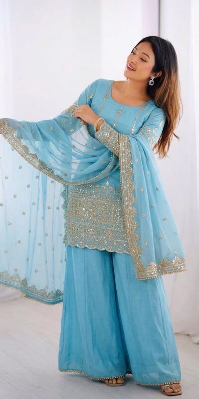 ZF 430 Sky Blue Vichitra Silk Salwar Suit with Embroidery Work. Wedding, Party, Festive, Events, Grab it for ₹2399. Delivery 4-6 Working Days. Shop now. | Casual Suits, Jump Suits, Creative suits, Designer Suits, Palazzo Suits, Party Wear Suits, Patiala Suits, Salwar suit, Straight Suits