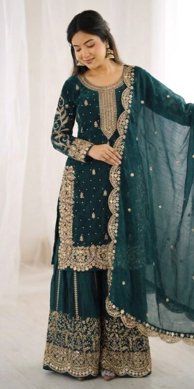 ZSR 3167 Teal Fendy Silk Salwar Suitwith Embroidery Work & Lace Work. Now at just ₹2149. Delivery 4-6 Working Days. Shop now. | Casual Suits, Jump Suits, Creative suits, Designer Suits, Palazzo Suits, Party Wear Suits, Patiala Suits, Salwar suit, Straight Suits