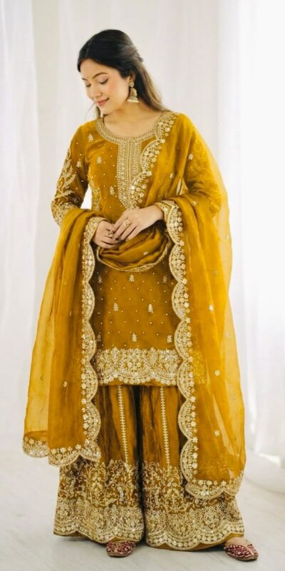 ZSR 3167 Yellow Fendy Silk Salwar Suitwith Embroidery Work & Lace Work. Now at just ₹2149. Delivery 4-6 Working Days. Shop now. | Casual Suits, Jump Suits, Creative suits, Designer Suits, Palazzo Suits, Party Wear Suits, Patiala Suits, Salwar suit, Straight Suits