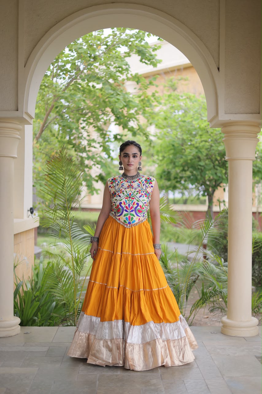 KA 5071 Orange Rayon Embroidery Work & Cowrie Work Lehenga Choli . Grab it for ₹2849. Delivery 4-6 Working Days. Shop now. | Bollywood Lehenga, Creative Lehenga, Designer Lehenga, Embroidered Lehenga, Lehenga, Party Wear Lehenga
