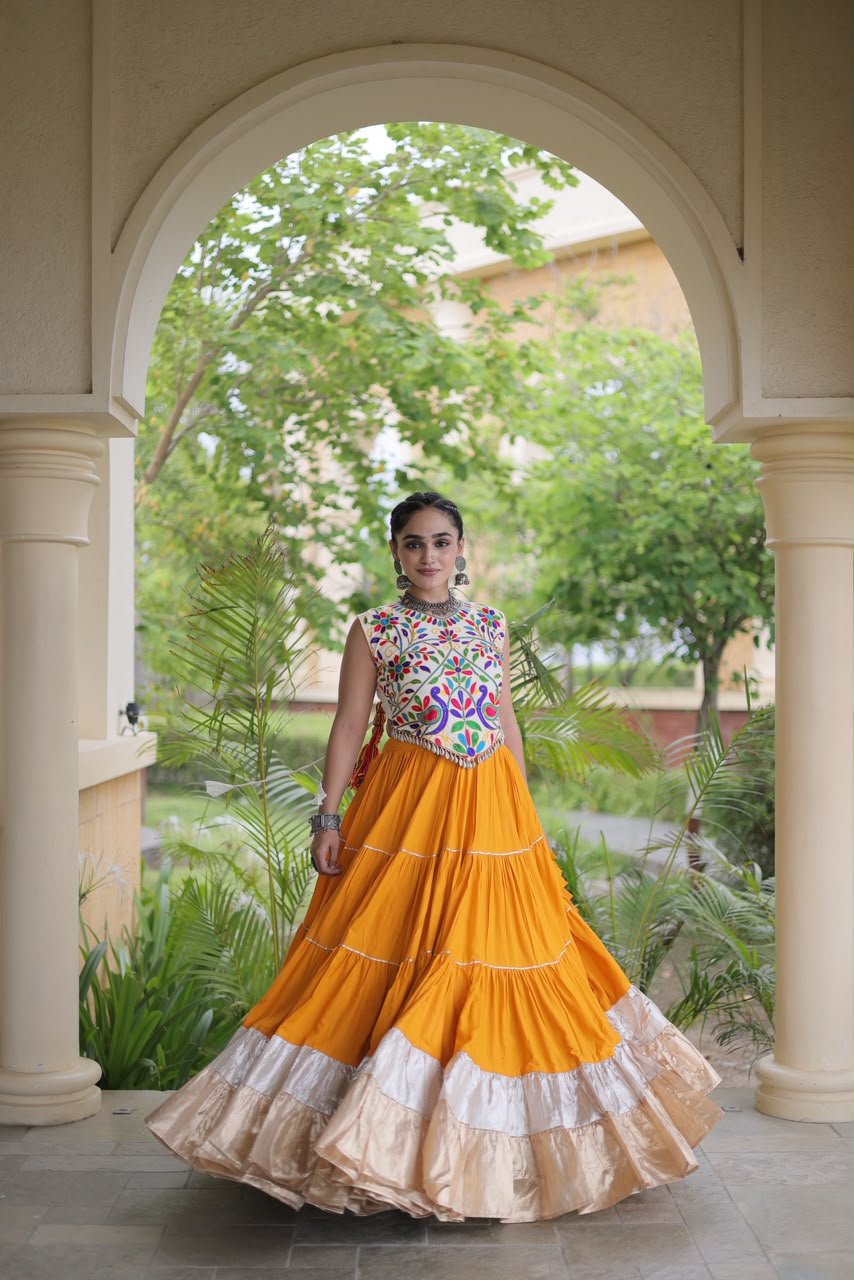KA 5071 Orange Rayon Embroidery Work & Cowrie Work Lehenga Choli . Grab it for ₹2849. Delivery 4-6 Working Days. Shop now. | Bollywood Lehenga, Creative Lehenga, Designer Lehenga, Embroidered Lehenga, Lehenga, Party Wear Lehenga